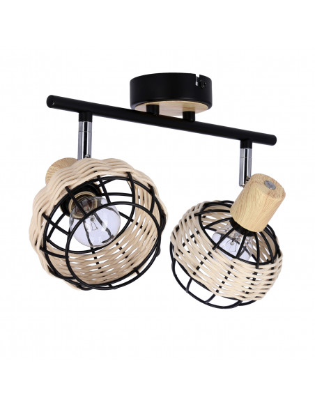 CANDELLUX Tajga lampa sufitowa listwa czarny+drewniany 2x40w e14 klosz czarny+drewniany 92-12203