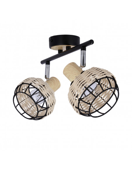 CANDELLUX Tajga lampa sufitowa listwa czarny+drewniany 2x40w e14 klosz czarny+drewniany 92-12203