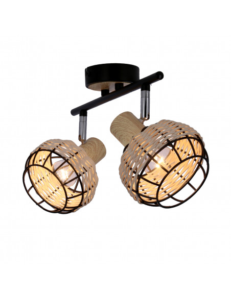 CANDELLUX Tajga lampa sufitowa listwa czarny+drewniany 2x40w e14 klosz czarny+drewniany 92-12203