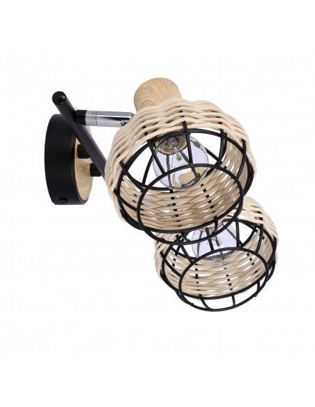 CANDELLUX Tajga lampa sufitowa listwa czarny+drewniany 2x40w e14 klosz czarny+drewniany 92-12203