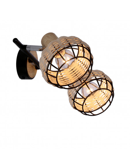 CANDELLUX Tajga lampa sufitowa listwa czarny+drewniany 2x40w e14 klosz czarny+drewniany 92-12203