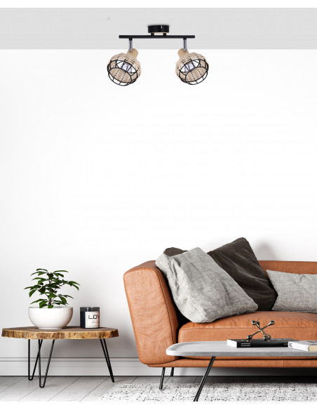 CANDELLUX Tajga lampa sufitowa listwa czarny+drewniany 2x40w e14 klosz czarny+drewniany 92-12203