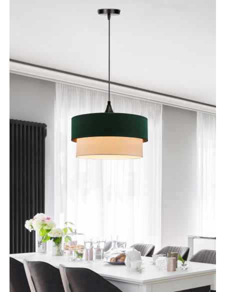 CANDELLUX Sinagra lampa wisząca czarny 1x60 e27 abażur duo 35+30 but.zieleń\\zloto+ biały 31-19691