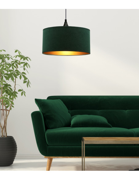 CANDELLUX Maloto lampa wisząca czarny 1x60 e27 abażur walec 30x15 velur but.ziel/złoto 31-19646