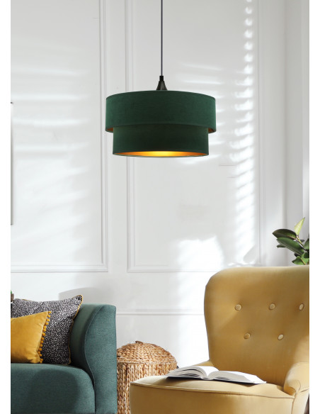 CANDELLUX Scopello lampa wisząca czarny 1x60 e27 abażur duo 35+30 velur but.zieleń\\złoto 31-19684