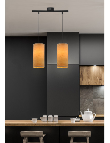CANDELLUX Ballo lampa wisząca czarny 2x60 e27 abażur orzechowy 32-19738