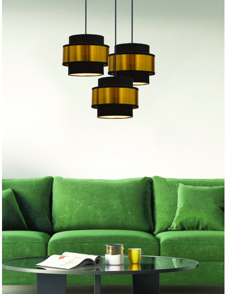 CANDELLUX Prestige lampa wisząca czarny talerz 3x40w e27 abażur czarny+złoty 33-17949