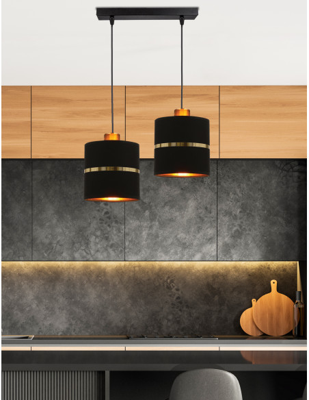 CANDELLUX Assam lampa wisząca czarny+złoty 2x60w e27 abażur czarny+złoty pasek 32-17321
