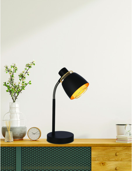 CANDELLUX Aleksandria lampa stołowa czarny 1x40w e14 klosz czarny+złoty 41-13774