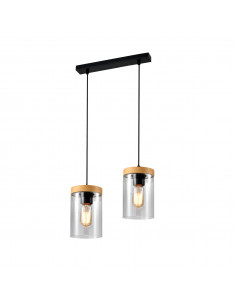 CANDELLUX WELS LAMPA WISZĄCA CZARNY+DREWNIANY 2X40 E27 KLOSZ DYMIONY 32-21991