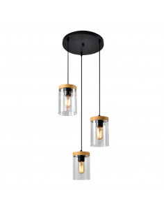 CANDELLUX WELS LAMPA WISZĄCA TALERZ CZARNY+DREWNIANY 3X40 E27 KLOSZ DYMIONY 33-22011