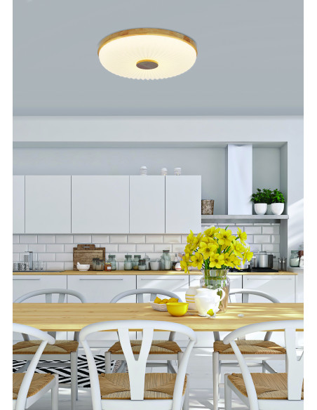 CANDELLUX TART LAMPA SUFITOWA PLAFON DREWNIANY 24W LED 38CM BIAŁY+DREWNIANY 4000K 13-24954