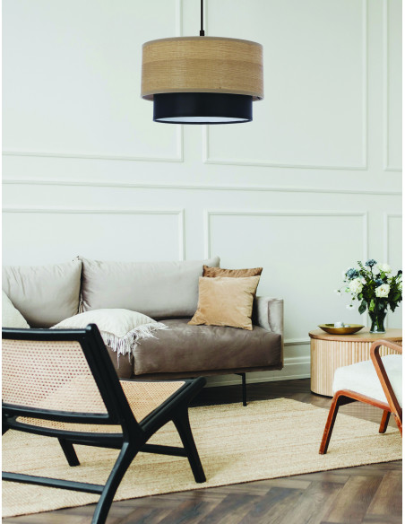 CANDELLUX RUBEN LAMPA WISZĄCA CZARNY 1X60 E27 ABAŻUR ORZECHOWY+CZARNY 31-21656