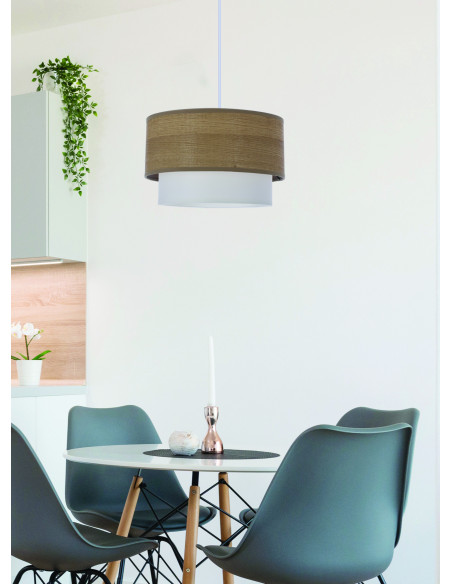 CANDELLUX RUBEN LAMPA WISZĄCA BIAŁY 1X60 E27 ABAŻUR ORZECHOWY+BIAŁY 31-21694