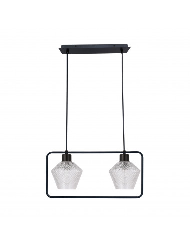 CANDELLUX NIKO LAMPA WISZĄCA CZARNY 2X40W E27 KLOSZ BEZBARWNY KARBOWANY 32-26859