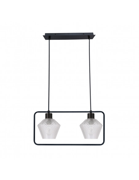 CANDELLUX NIKO LAMPA WISZĄCA CZARNY 2X40W E27 KLOSZ BEZBARWNY KARBOWANY 32-26859