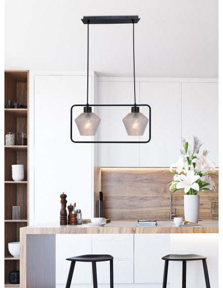CANDELLUX NIKO LAMPA WISZĄCA CZARNY 2X40W E27 KLOSZ BEZBARWNY KARBOWANY 32-26859