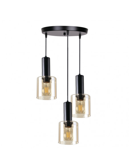 CANDELLUX ISAR LAMPA WISZĄCA TALERZ CZARNY 3X40 E27 KLOSZ BURSZTYNOWY 33-21328