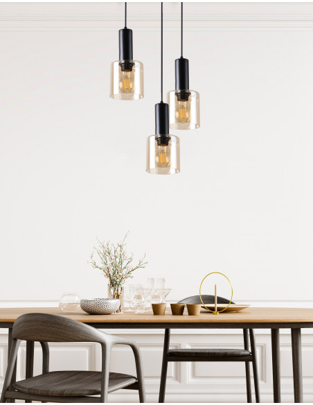 CANDELLUX ISAR LAMPA WISZĄCA TALERZ CZARNY 3X40 E27 KLOSZ BURSZTYNOWY 33-21328