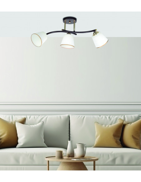 CANDELLUX GRECO LAMPA SUFITOWA CZARNY+ZŁOTY 3X40 E27 KLOSZ BIAŁY 33-22639