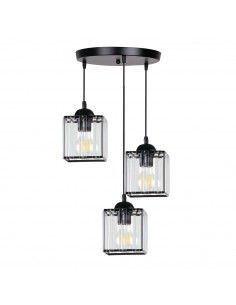 CANDELLUX GLASSIA LAMPA WISZĄCA TALERZ CZARNY 3X40 E27 KLOSZ CZARNY+KRYSZTAŁY BEZBARWNE 33-21137