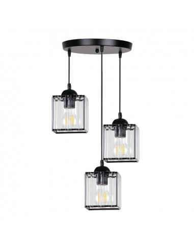 CANDELLUX GLASSIA LAMPA WISZĄCA TALERZ CZARNY 3X40 E27 KLOSZ CZARNY+KRYSZTAŁY BEZBARWNE 33-21137
