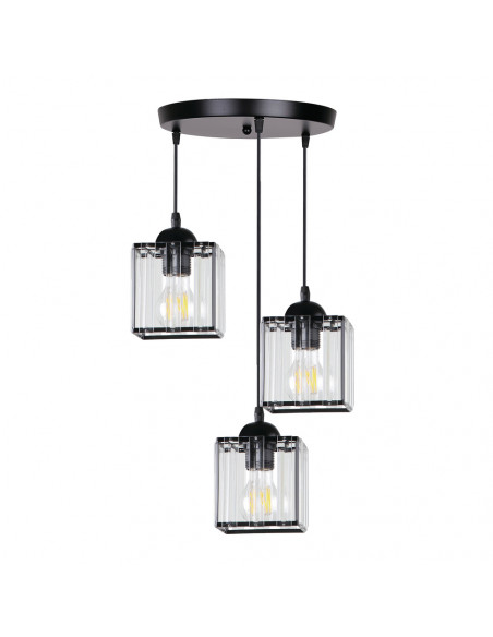 CANDELLUX GLASSIA LAMPA WISZĄCA TALERZ CZARNY 3X40 E27 KLOSZ CZARNY+KRYSZTAŁY BEZBARWNE 33-21137