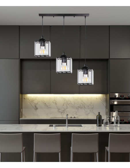 CANDELLUX GLASSIA LAMPA WISZĄCA CZARNY 3X40 E27 KLOSZ CZARNY+KRYSZTAŁY BEZBARWNE 33-21120