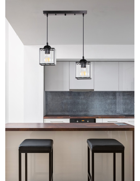 CANDELLUX GLASSIA LAMPA WISZĄCA CZARNY 2X40 E27 KLOSZ CZARNY+KRYSZTAŁY BEZBARWNE 32-21113