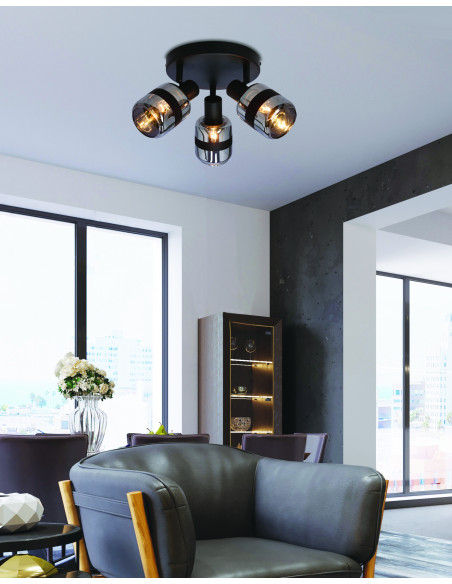 CANDELLUX YUKI LAMPA PLAFON CZARNY MATOWY 3X15W E14 KLOSZ DYMIONY 98-13439