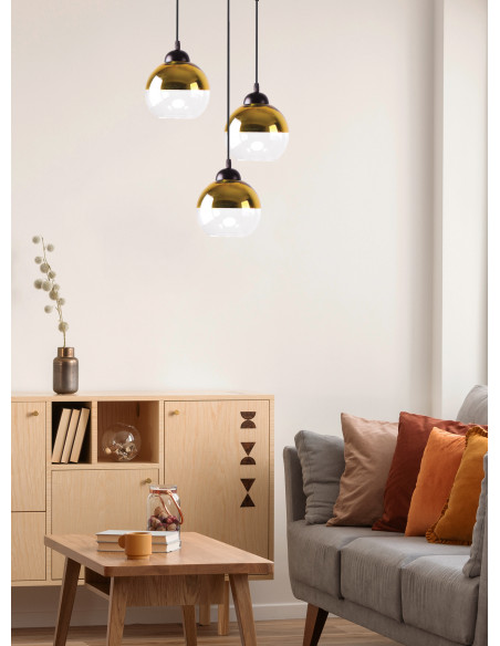 CANDELLUX CONTESSA LAMPA WISZĄCA TALERZ CZARNY 3X40 E27 KLOSZ ZŁOTY 33-21281
