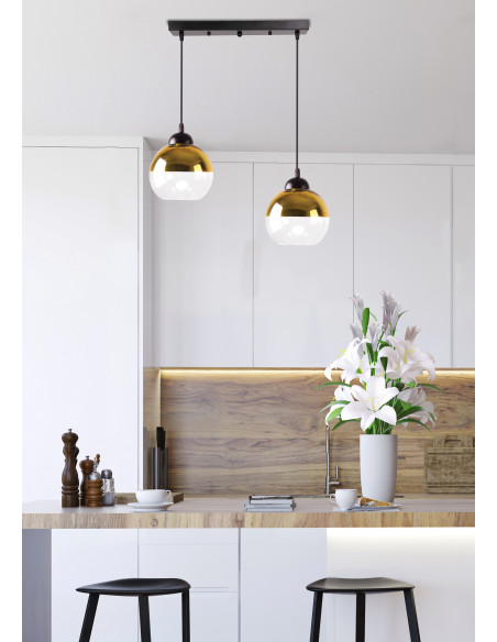 CANDELLUX CONTESSA LAMPA WISZĄCA CZARNY 2X40 E27 KLOSZ ZŁOTY 32-21229