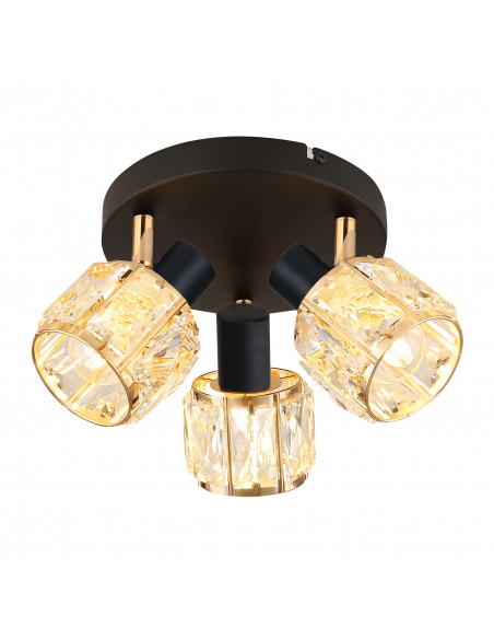 CANDELLUX Dubai lampa sufitowa plafon czarny 3x40W E14 klosz różowy złoty kryszt transp 98-30214