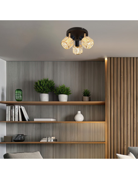 CANDELLUX Dubai lampa sufitowa plafon czarny 3x40W E14 klosz różowy złoty kryszt transp 98-30214