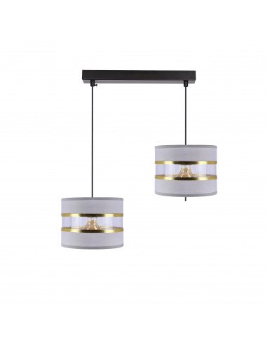 CANDELLUX PANDY lampa wisząca czarny 2x40W E27 abażur szary+złoty 32-37633