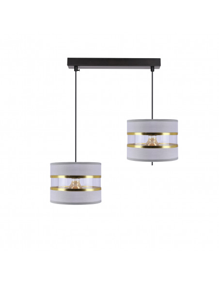 CANDELLUX PANDY lampa wisząca czarny 2x40W E27 abażur szary+złoty 32-37633