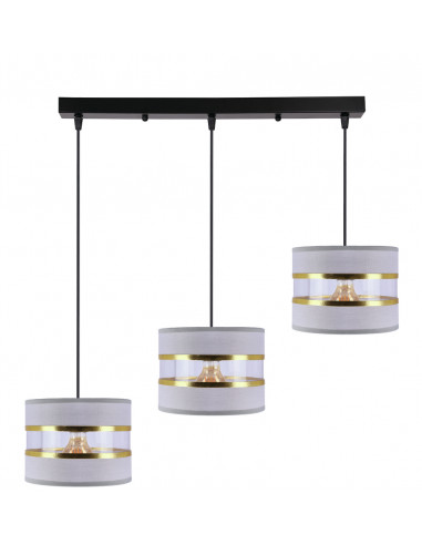 CANDELLUX PANDY lampa wisząca czarny 3x40W E27 abażur szary+złoty 33-37657