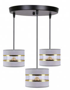 CANDELLUX PANDY lampa wisząca czarny talerz 3x40W E27 abażur szary+złoty 33-37664