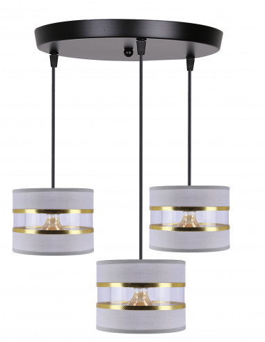 CANDELLUX PANDY lampa wisząca czarny talerz 3x40W E27 abażur szary+złoty 33-37664