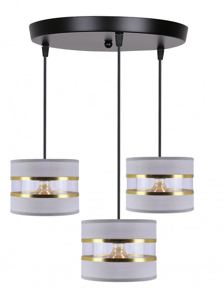 CANDELLUX PANDY lampa wisząca czarny talerz 3x40W E27 abażur szary+złoty 33-37664