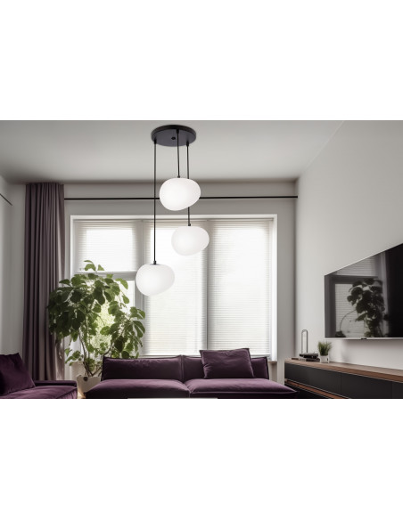 CANDELLUX STONES lampa wisząca talerz czarny 20cm 3x40W E27 klosz biały 33-35172
