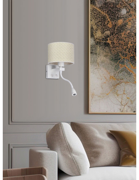 CANDELLUX POLO LAMPA KINKIET BIAŁY 1X40W E27+2W LED ABAŻUR KREMOWY 21-27665