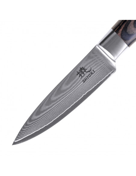 Shiori 3-Set 撓 Chairo Shōto + Santoku + Sifu - zestaw trzech noży ze stali damasceńskiej
