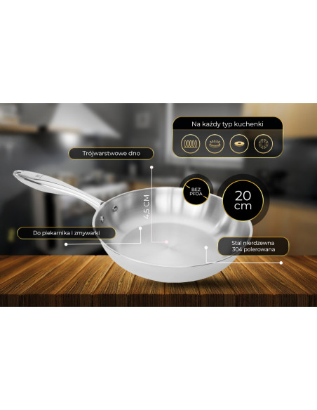 SHIORI Stainless Steel 304 patelnia bez powłoki indukcja 20 cm