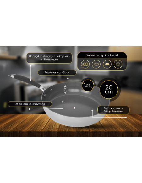 SHIORI Stainless Steel 304 Pro patelnia z powłoką ceramiczną indukcja 20 cm