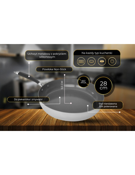 SHIORI Stainless Steel 304 Pro patelnia z powłoką ceramiczną indukcja 28 cm