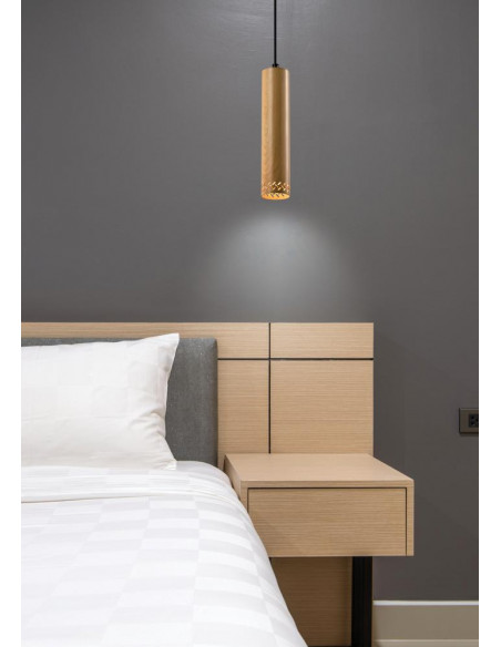 CANDELLUX Tubo lampa wisząca czarny 1x25w gu10 klosz 25cm drewniany 31-78582