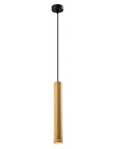 CANDELLUX Tubo lampa wisząca czarny 1x25w gu10 klosz 40cm drewniany 31-78599