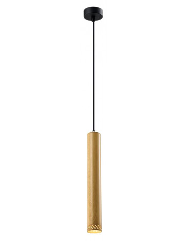 CANDELLUX Tubo lampa wisząca czarny 1x25w gu10 klosz 40cm drewniany 31-78599