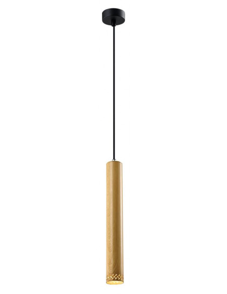 CANDELLUX Tubo lampa wisząca czarny 1x25w gu10 klosz 40cm drewniany 31-78599